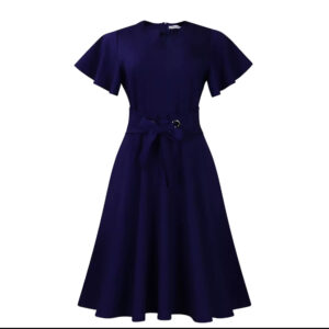 Fashion Temperament Solid Color Strap Short Sleeve Plus Size Foreign Trade Flay Dress, (Copy)