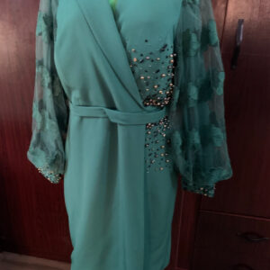 Beaded, Lace Sleeved Green Luxury Dress, Turkey.